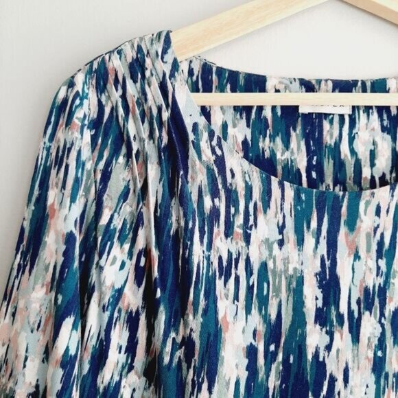 EASTEX \ Soft Jersey Midi Dress Multicolor Abstract Print Blue & White Sz 16 - Picture 8 of 13